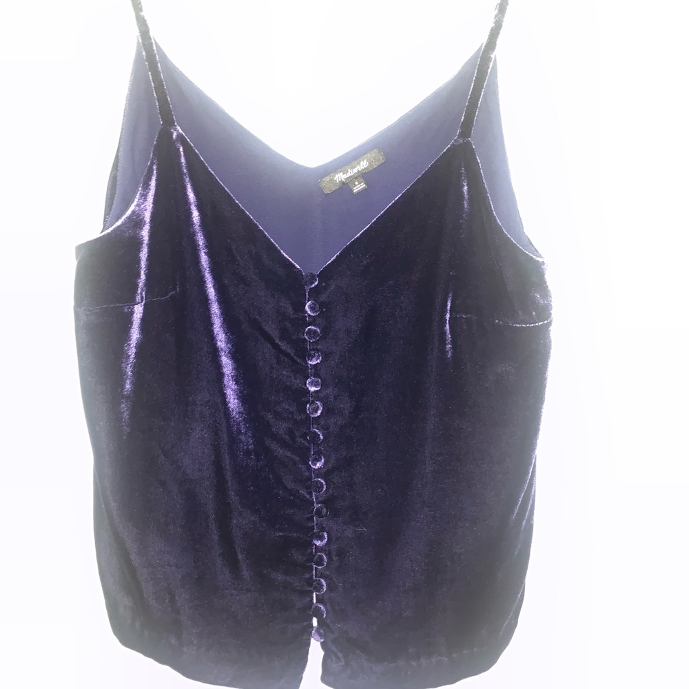 Madewell - Navy velvety tank crop with buttons.